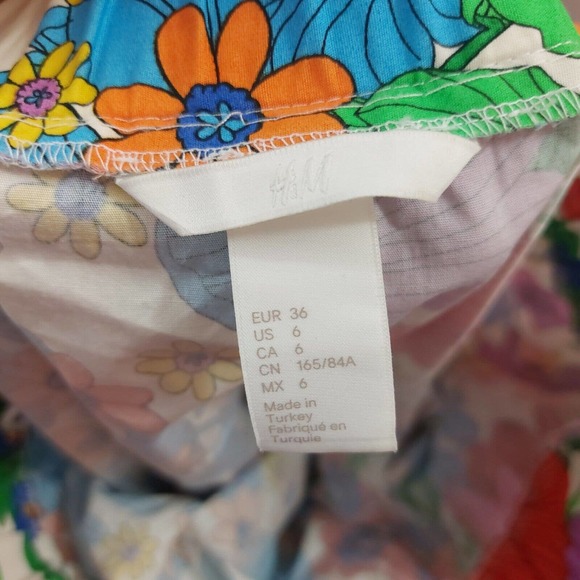 H&M Bright Colorful 60's Style Floral Print Shoulder Flutter Sleeve Dress 6 - Picture 7 of 7
